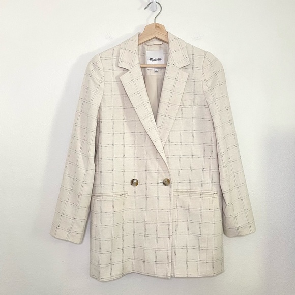 NEW Madewell Caldwell Double Breasted Blazer Ghent Plaid Windowpane Ivory XS - Picture 5 of 16